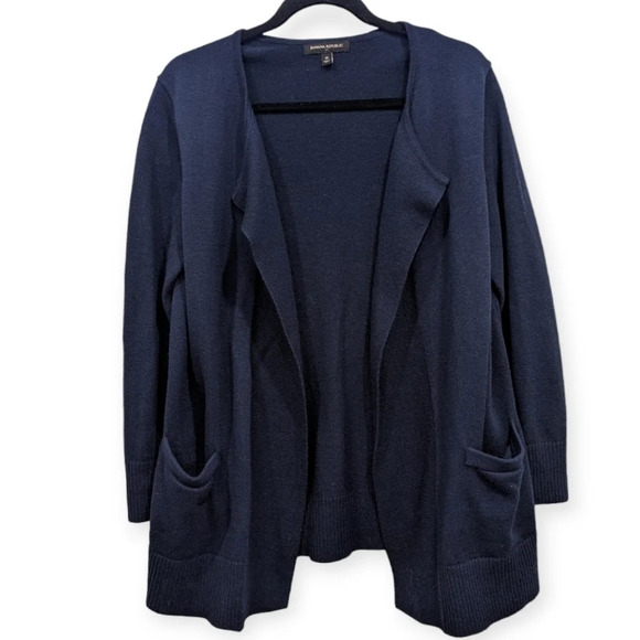 Banana Republic  Wool Blend Open Front Knit Navy Long Cardigan Woman's Medium - Picture 1 of 9